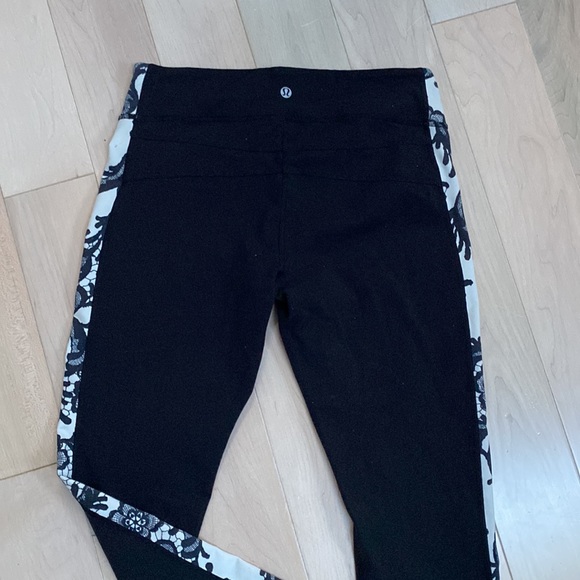 Lululemon black white floral lace print side pants mid-low rise leggings - Picture 9 of 11